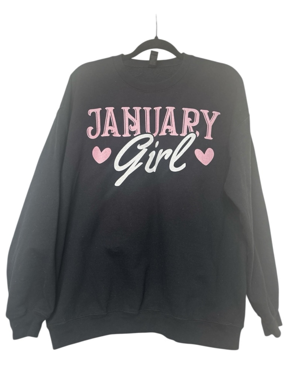 January Girl Graphic Sweatshirt Black Pink Crewneck Size Large